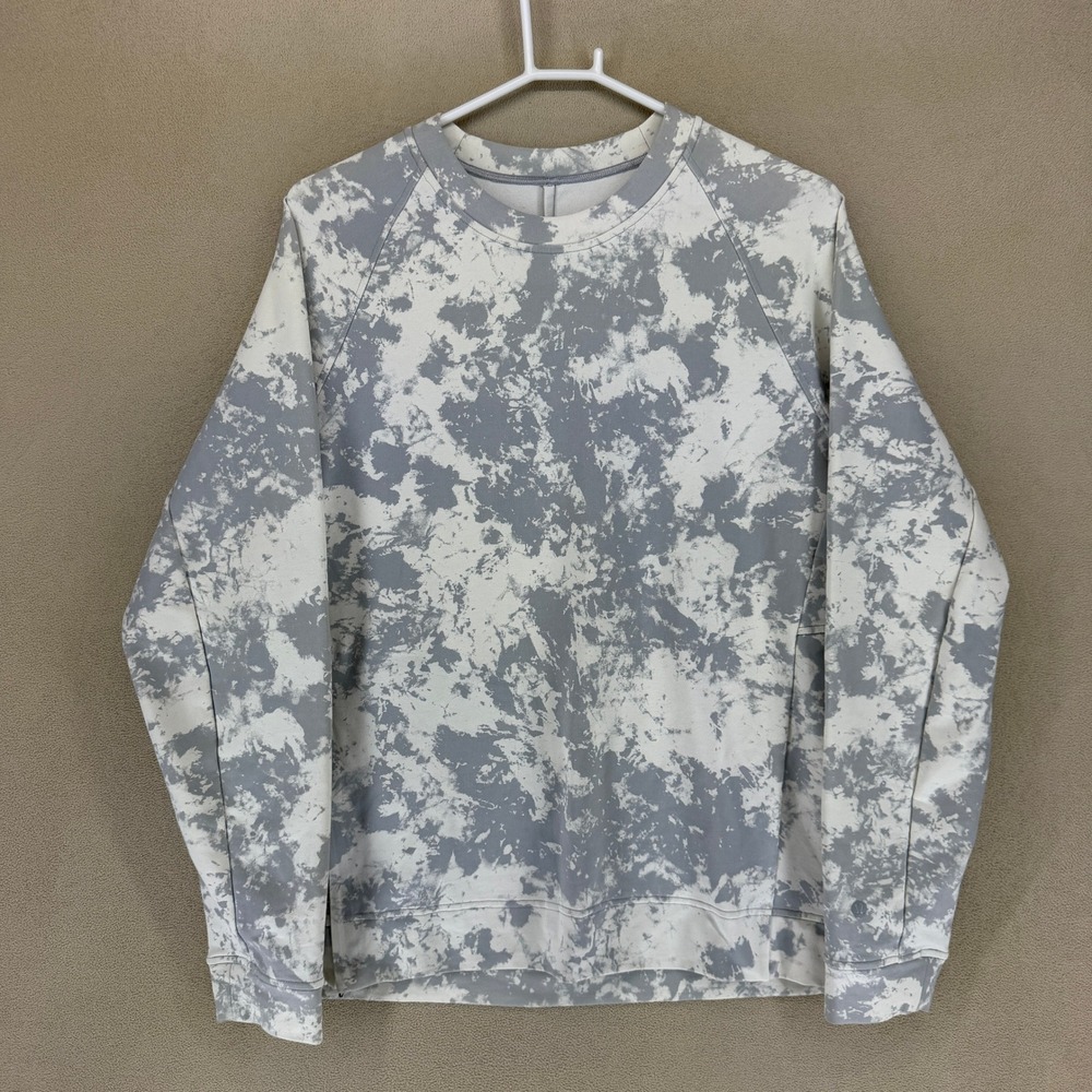 Lululemon‎ Athletic Crewneck City Sweatshirt Tie Dye Gray White Logo Size L